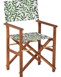 Conjunto 2 Cadeiras Madeira Escura E 2 Lonas Cinzentas E Padrao De Folhas Cine