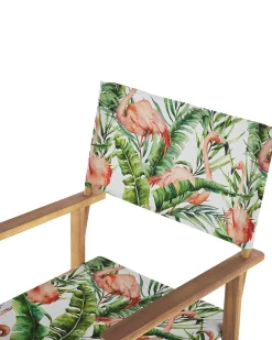 Conjunto 2 Cadeiras Madeira Clara E 2 Lonas Creme E Padrao Flamingo Cine