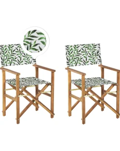 Conjunto 2 Cadeiras Madeira Clara E 2 Lonas Creme E Padrao Folha Cine
