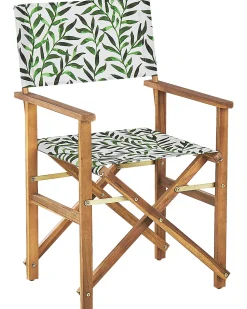 Conjunto 2 Cadeiras Madeira Clara E 2 Lonas Creme E Padrao Folha Cine