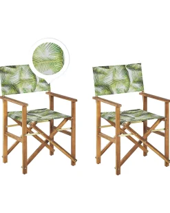 Conjunto 2 Cadeiras Madeira Clara E 2 Lonas Creme E Padrao Palmeira Cine