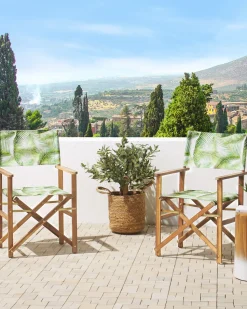 Conjunto 2 Cadeiras Madeira Clara E 2 Lonas Creme E Padrao Palmeira Cine