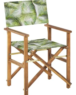 Conjunto 2 Cadeiras Madeira Clara E 2 Lonas Creme E Padrao Palmeira Cine