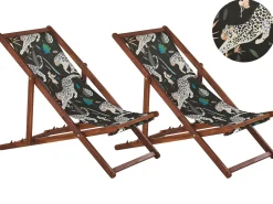 Conjunto 2 Espreguicadeiras Madeira E 2 Lonas Brancas E Padrao Animal Anzio