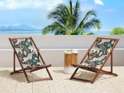 Conjunto 2 Espreguicadeiras Madeira E 2 Lonas Brancas E Padrao Animal Anzio