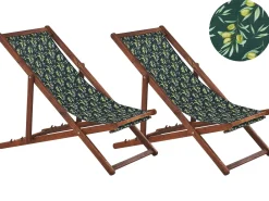 Conjunto 2 Espreguicadeiras Madeira Escura E 2 Lonas Brancas E Padrao Oliveira Anzio