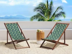 Conjunto 2 Espreguicadeiras Madeira Escura E 2 Lonas Brancas E Padrao Oliveira Anzio