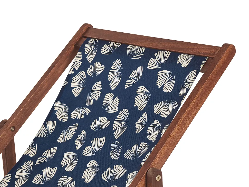 Conjunto 2 Espreguicadeiras Madeira Escura E 2 Lonas Brancas E Padrao Conchas Anzio