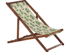 Conjunto 2 Espreguicadeiras Madeira Escura 2 Lonas Brancas E Padrao Folhas E Flores Anzio