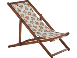 Conjunto 2 Espreguicadeiras Madeira Escura E 2 Lonas Brancas E Padrao Laranjas Anzio