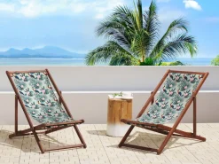 Conjunto 2 Espreguicadeiras Madeira Escura E 2 Lonas Brancas E Padrao Pelicano Anzio