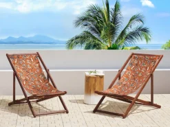 Conjunto 2 Espreguicadeiras Madeira Escura E 2 Lonas Brancas E Padrao Floral Anzio