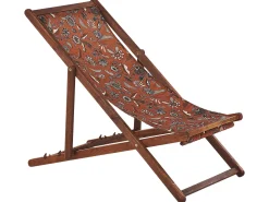 Conjunto 2 Espreguicadeiras Madeira Escura E 2 Lonas Brancas E Padrao Floral Anzio