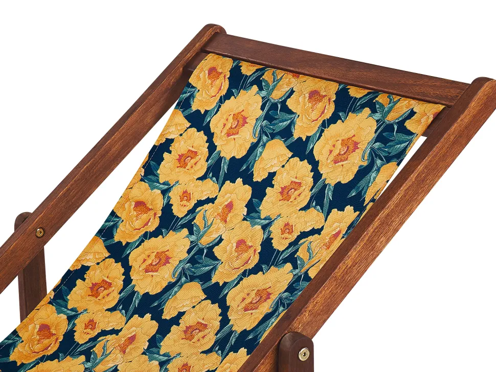 Conjunto 2 Espreguicadeiras Madeira Escura E 2 Lonas Brancas E Padrao Flores Anzio