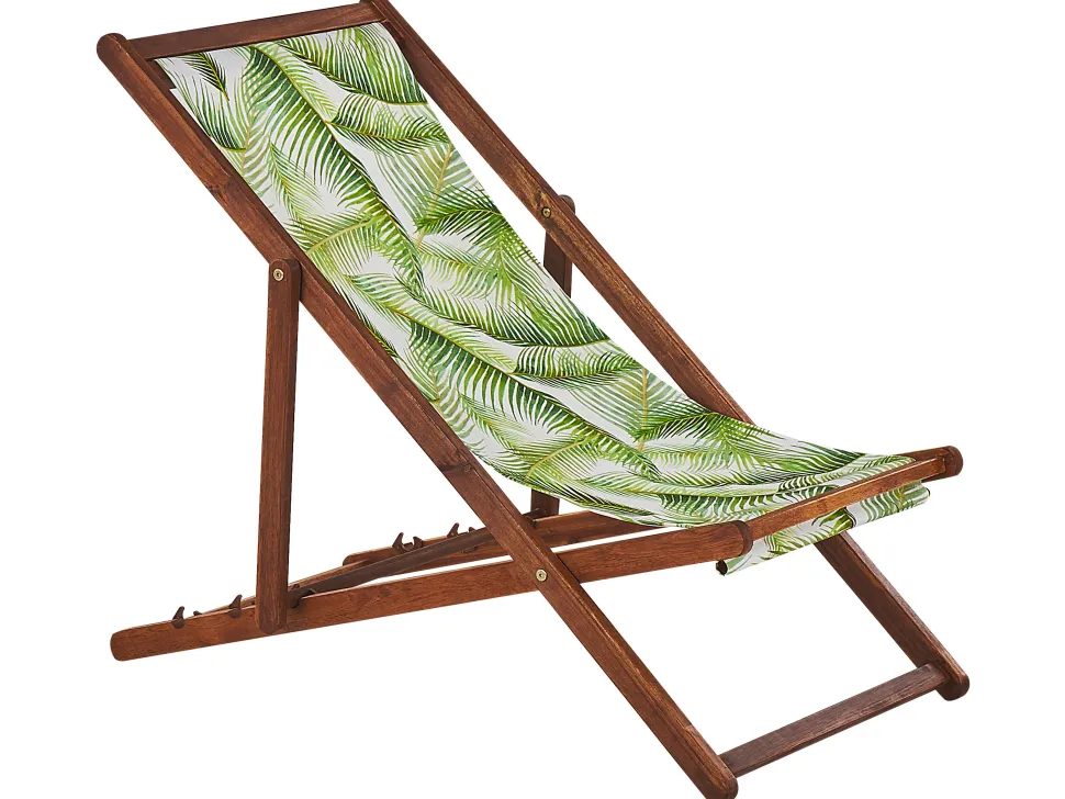 Conjunto 2 Espreguicadeiras Madeira Escura E 2 Lonas Brancas E Padrao Palmeira Anzio