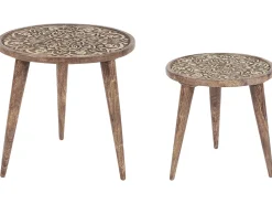 Conjunto 2 Mesas De Apoio Em Madeira Escura De Mango Ranja