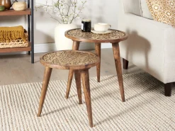 Conjunto 2 Mesas De Apoio Em Madeira Escura De Mango Ranja