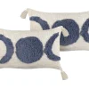 Conjunto De 2 Almofada Com Bordado Em Algodao Creme E Azul 35 X 55 Cm Lupinus