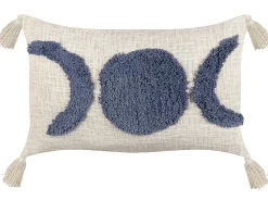 Conjunto De 2 Almofada Com Bordado Em Algodao Creme E Azul 35 X 55 Cm Lupinus