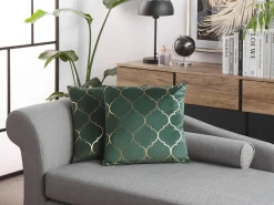 Conjunto De 2 Almofadas 45 X 45 Cm Em Verde E Detalhe Dourado Alyssum