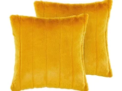 Conjunto De 2 Almofadas Amarelas Com Pelo 45 X 45 Cm Pumila