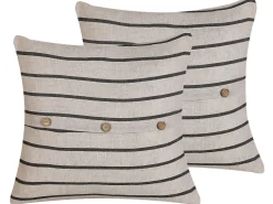 Conjunto De 2 Almofadas As Riscas Creme E Preto 43 X 43 Cm Cynara