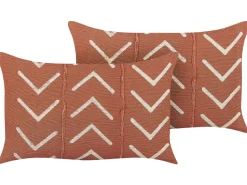 Conjunto De 2 Almofadas Com Padrao Geometrico Em Algodao Laranja 35 X 55 Cm Albium