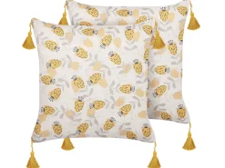 Conjunto De 2 Almofadas Com Padrao Floral Creme E Amarelo 45 X 45 Cm Abutilon