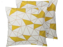 Conjunto De 2 Almofadas Com Padrao Geometrico Amarelo 45 X 45 Cm Clarkia