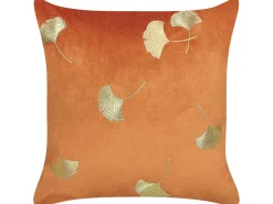 Conjunto De 2 Almofadas Com Padrao De Folha Laranja E Dourado 45 X 45 Cm Tulip