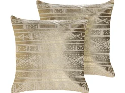 Conjunto De 2 Almofadas Com Padrao Geometrico 50 X 50 Cm Dourado Oujda