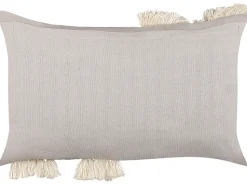Conjunto De 2 Almofadas Com Bordado Em Algodao Em Cinzento E Creme 35 X 55 Cm Ocimum