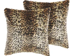 Conjunto De 2 Almofadas Com Padrao Leopardo Castanho E Creme 45 X 45 Cm Foxtail