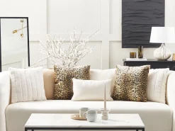 Conjunto De 2 Almofadas Com Padrao Leopardo Castanho E Creme 45 X 45 Cm Foxtail