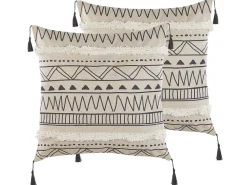 Conjunto De 2 Almofadas Creme E Preto 45 X 45 Cm Heuchera