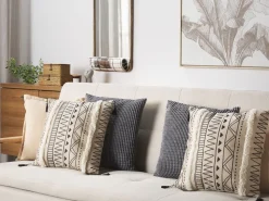 Conjunto De 2 Almofadas Creme E Preto 45 X 45 Cm Heuchera
