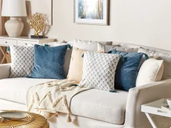 Conjunto De 2 Almofadas Decorativas Em Veludo Azul Escuro 45 X 45 Cm Setaria