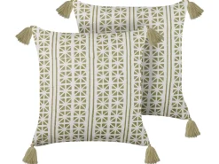 Conjunto De 2 Almofadas Decorativas Com Padrao Geometrico Em Algodao Verde E Branco 45 X 45 Cm Syringa