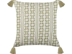 Conjunto De 2 Almofadas Decorativas Com Padrao Geometrico Em Algodao Verde E Branco 45 X 45 Cm Syringa