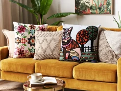 Conjunto De 2 Almofadas Decorativas Bordadas Em Algodao Multicolor 50 X 50 Cm Bahraich