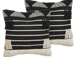 Conjunto De 2 Almofadas Decorativas De Algodao Creme E Preto 50 X 50 Cm Chittoor