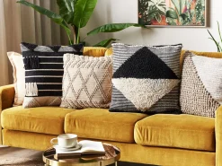 Conjunto De 2 Almofadas Decorativas De Algodao Creme E Preto 50 X 50 Cm Chittoor