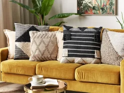 Conjunto De 2 Almofadas Decorativas De Algodao Creme E Preto 50 X 50 Cm Chittoor