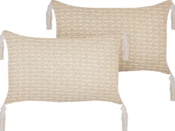 Conjunto De 2 Almofadas Decorativas Creme Claro 45 X 25 Cm Hakone