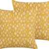 Conjunto De 2 Almofadas Decorativas Com Padrao Folhas Amarelo 45 X 45 Cm Ginnala