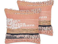 Conjunto De 2 Almofadas Decorativas Em Algodao Laranja 45 X 45 Cm Deutzia