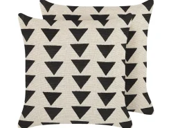 Conjunto De 2 Almofadas Decorativas Com Padrao De Triangulos Em Algodao Creme E Preto 45 X 45 Cm Cercis