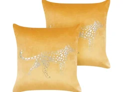 Conjunto De 2 Almofadas Decorativas Em Veludo Amarelo 45 X 45 Cm Marula