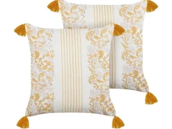 Conjunto De 2 Almofadas Decorativas Com Padrao De Flores Em Algodao Amarelo E Branco 45 X 45 Cm Biloba