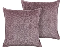 Conjunto De 2 Almofadas Decorativas Com Padrao Floral Em Veludo Rosa 45 X 45 Cm Kalmia